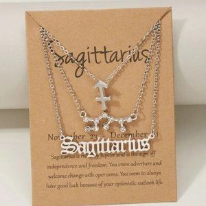 3pc Sagittarius Zodiac Silver Necklace